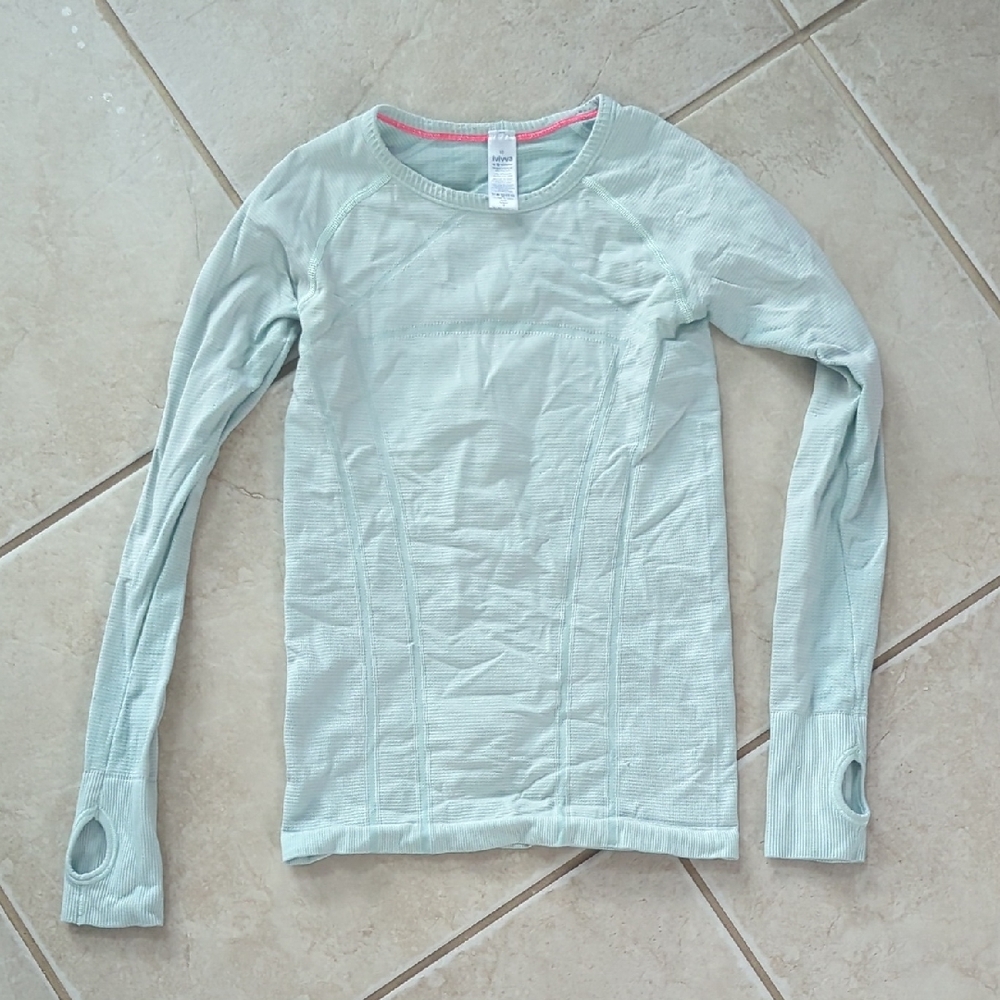 Ivivva By Lululemon Mint Green Aqua Blue Long Sleeve Kids Shirt Girls Size 10